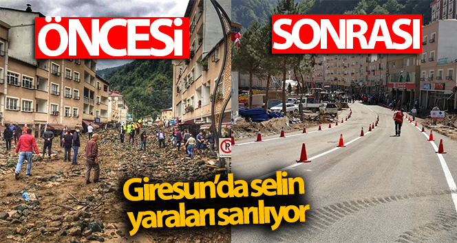 Dereli ilçe merkezinde 2 metre balçıkla kaplı olan ana cadde temizlendi, asfalt serildi
