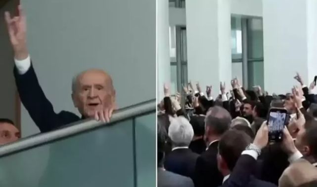 Bahçeli, Genel Merkez'de! Partililere "Bozkurt" selamıyla karşılık verdi